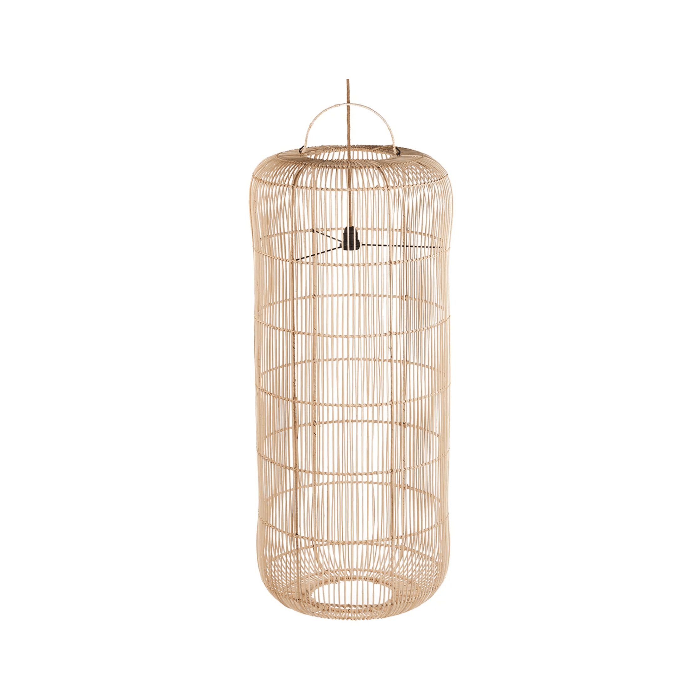 Handwoven Scandinavian ceiling lamp crafted from natural rattan, featuring a modern rustic dome shape that adds organic warmth to minimalist interiors