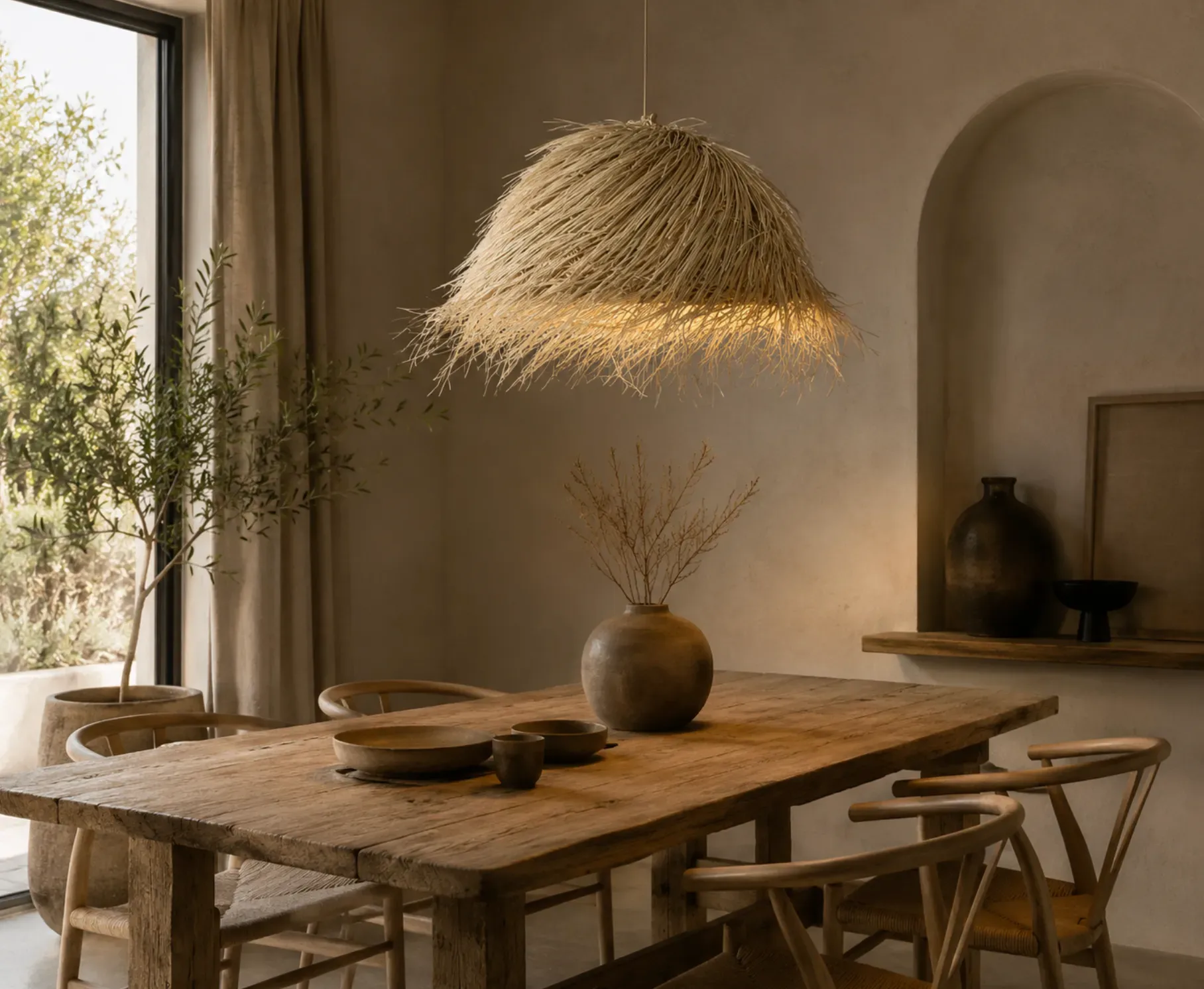 Straw Ceiling Lampshade MĀKONIS - View in a room