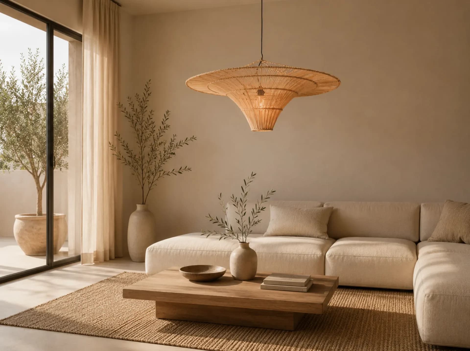 Rattan Lampshade - LARGE WHEEL 110 cm - View in a room