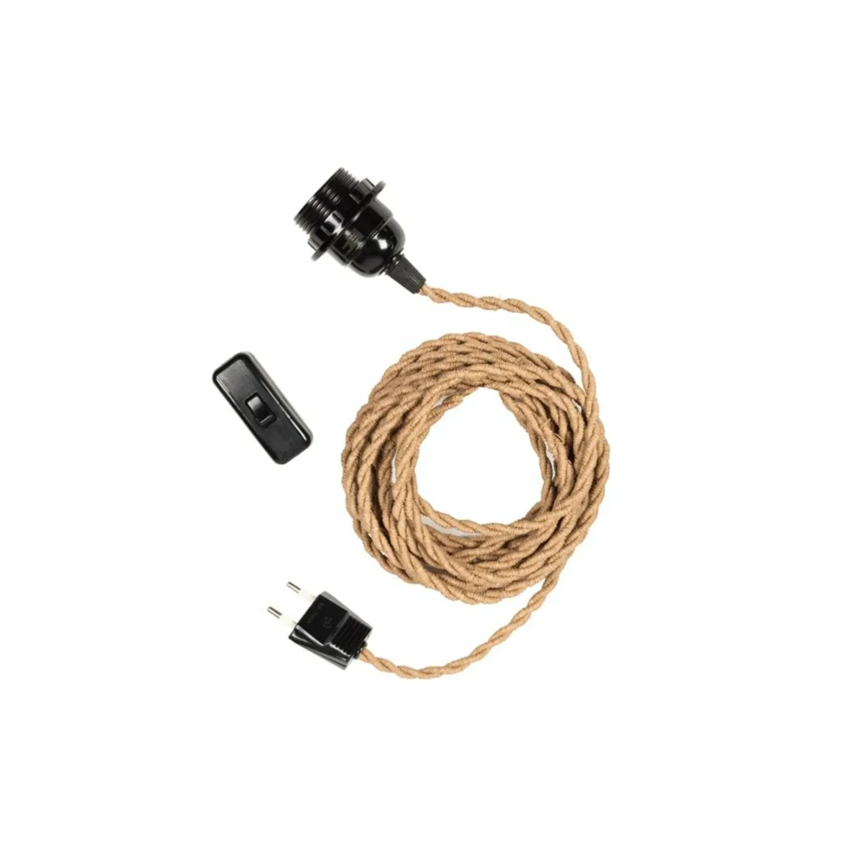 PītasLampas ceiling lamp cord: brown twisted cable, switch, bulb socket