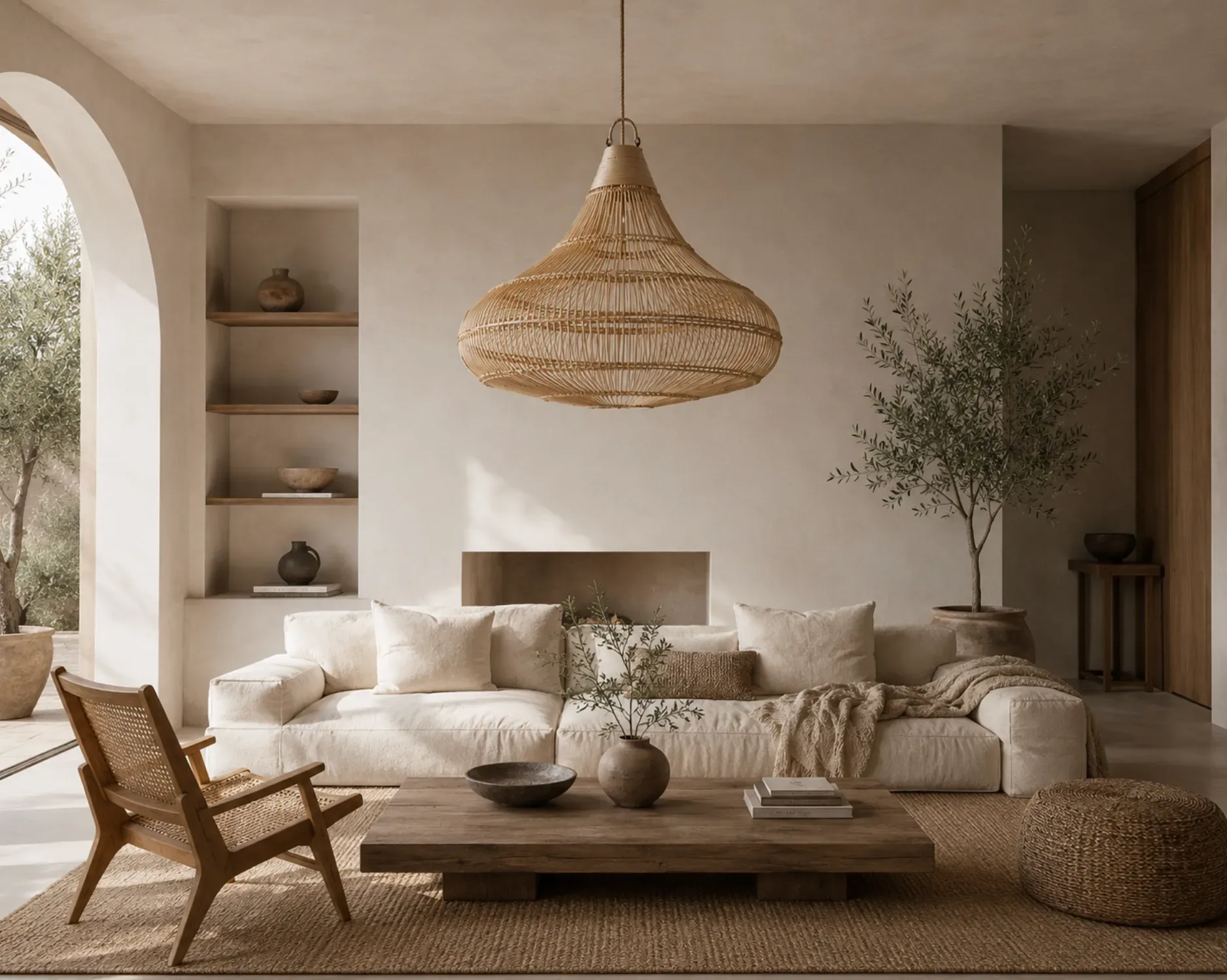 Large Rattan Lampshade - DROP - View in a room