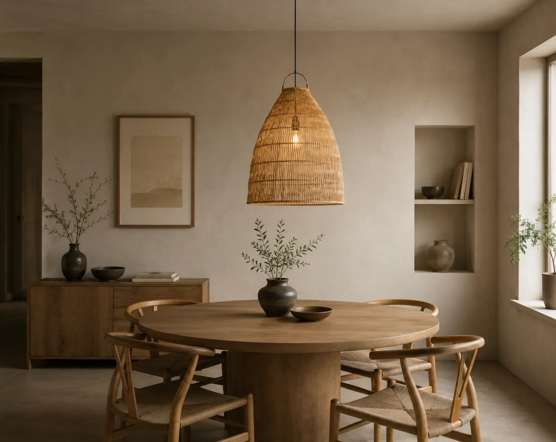 Rattan Ceiling Lampshade PUTNA LIGZDA - View in a room