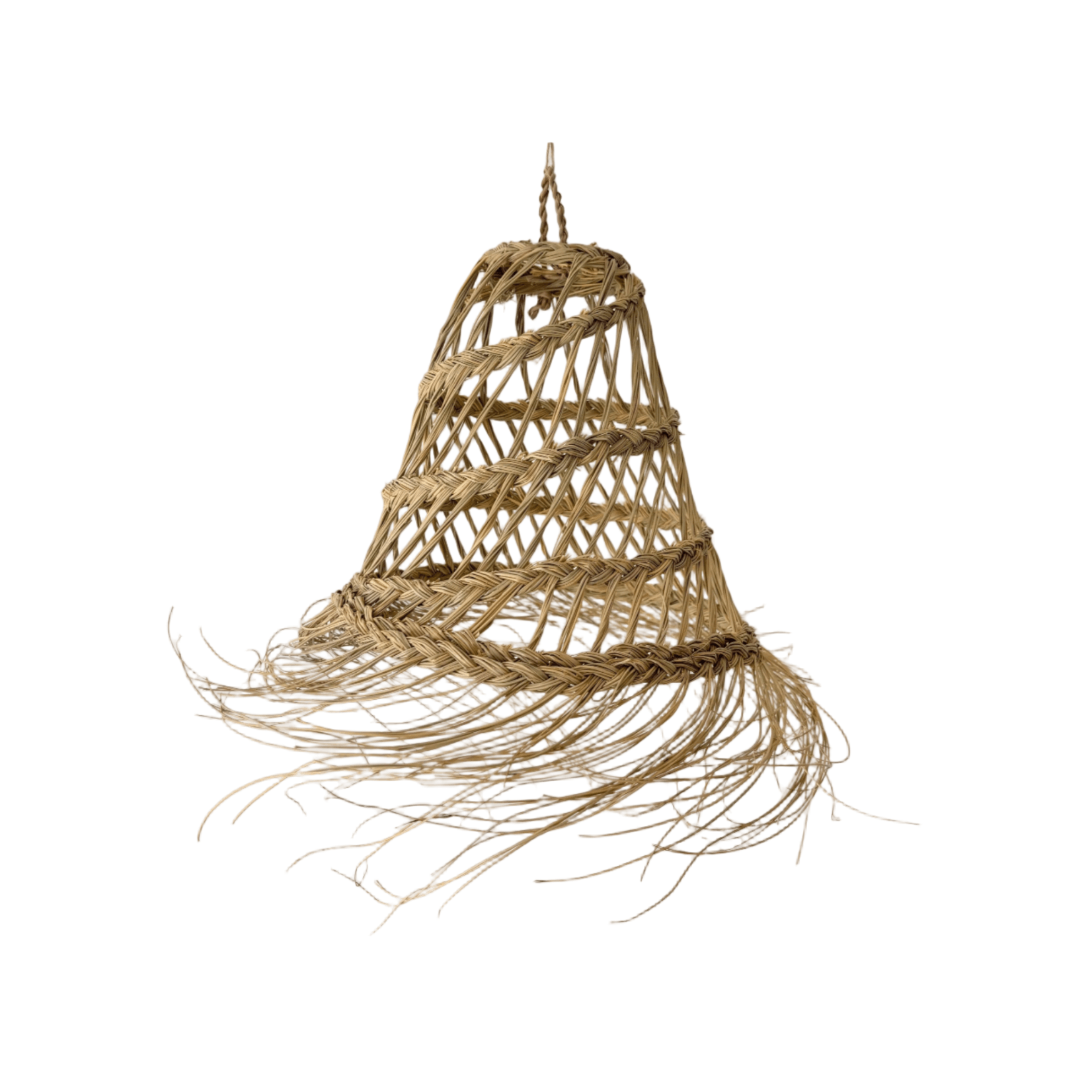 Käsitsi valmistatud laelamp pilliroost. Koonusekujuline, boho stiil.