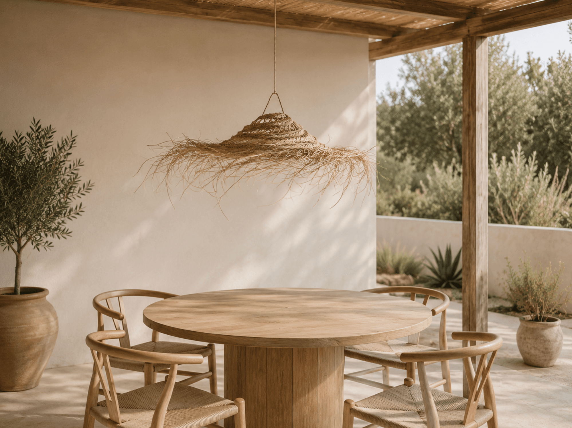 Straw Ceiling Lampshade SAULES GRIEZE - View in a room