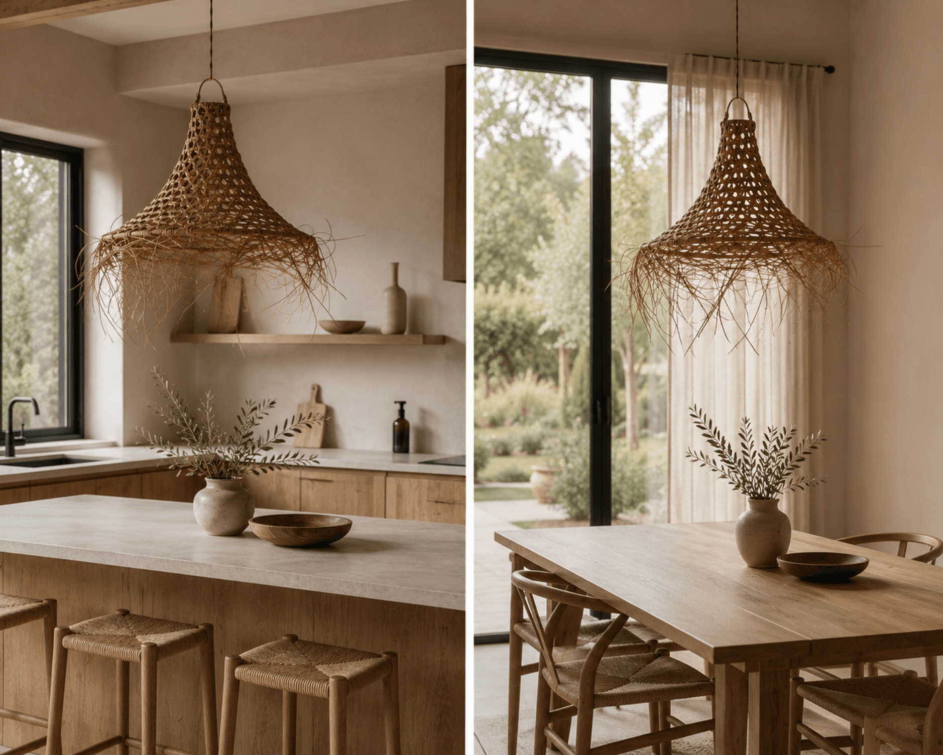 Rattan Fringed Lampshade JŪRAS VĒJŠ - View in a room