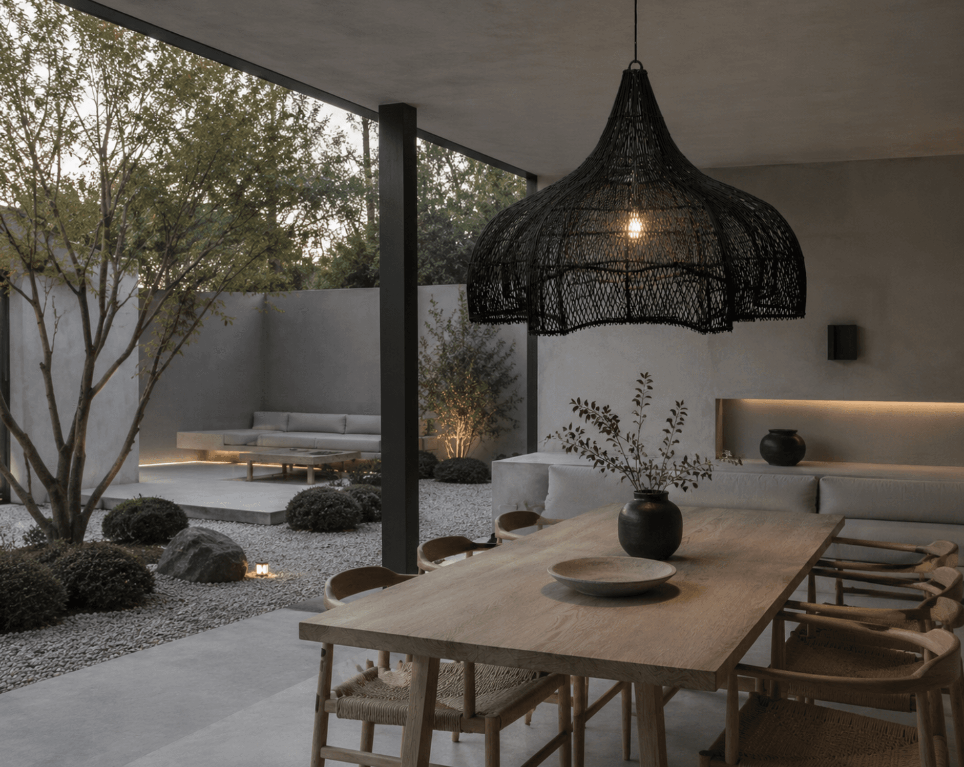 Black Rattan Lampshade LOTOSS Ø 110 - View in a room