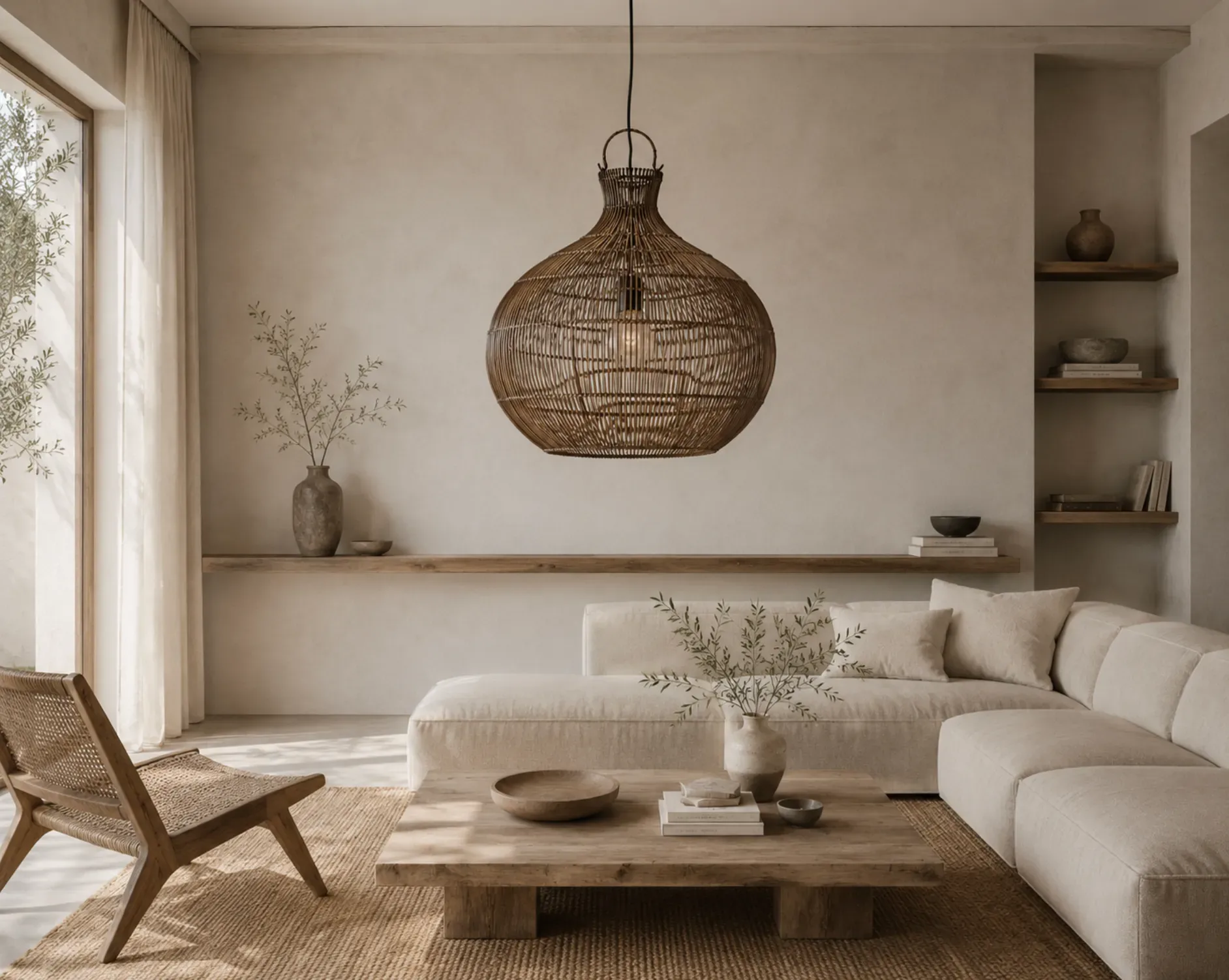 Brown Rattan Lampshade KASTANIS - View in a room