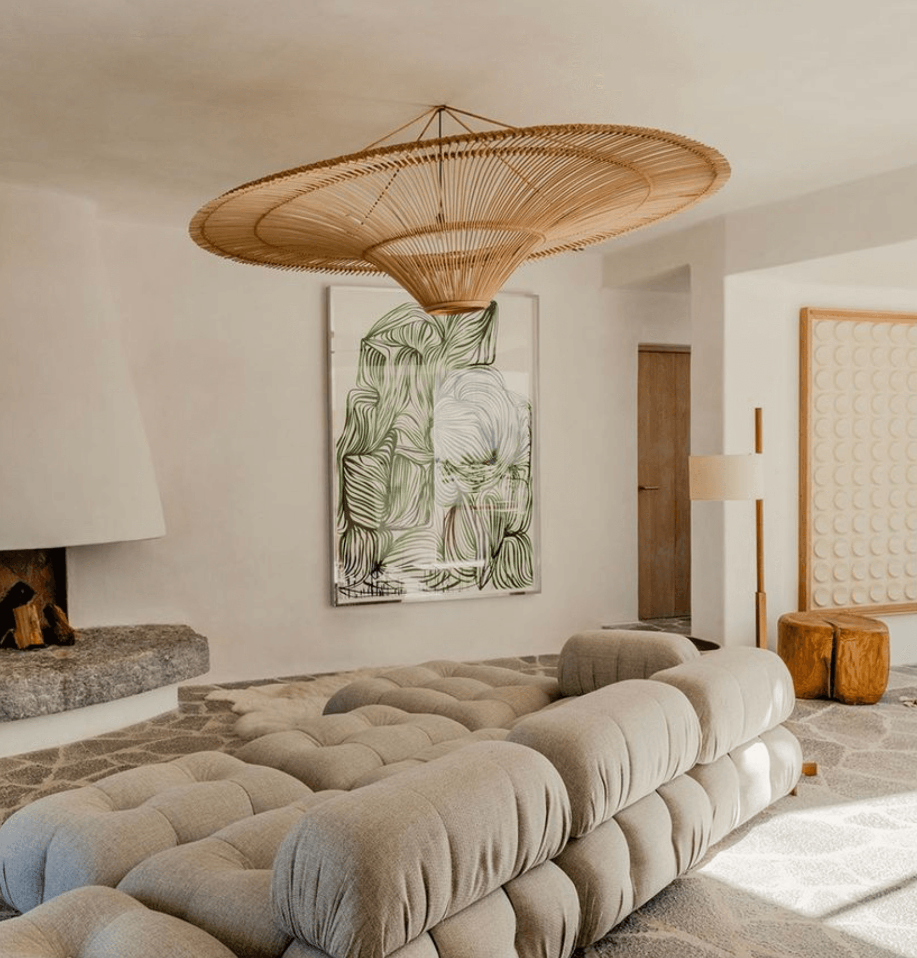 Rattan Ceiling Light MĒNESS RATS - View in a room