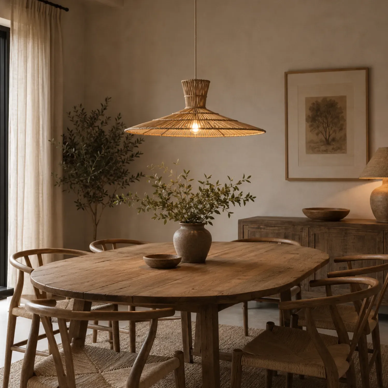 Rattan Lampshade BUNTE Ø80 cm - View in a room