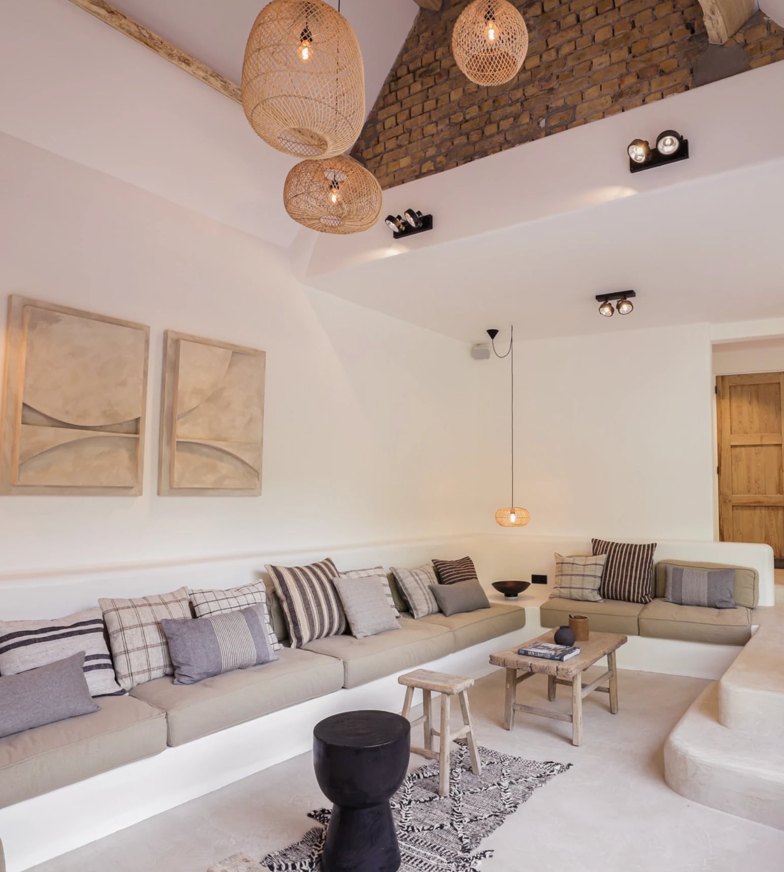 Handwoven rattan ceiling lamp with natural texture for Scandinavian interior