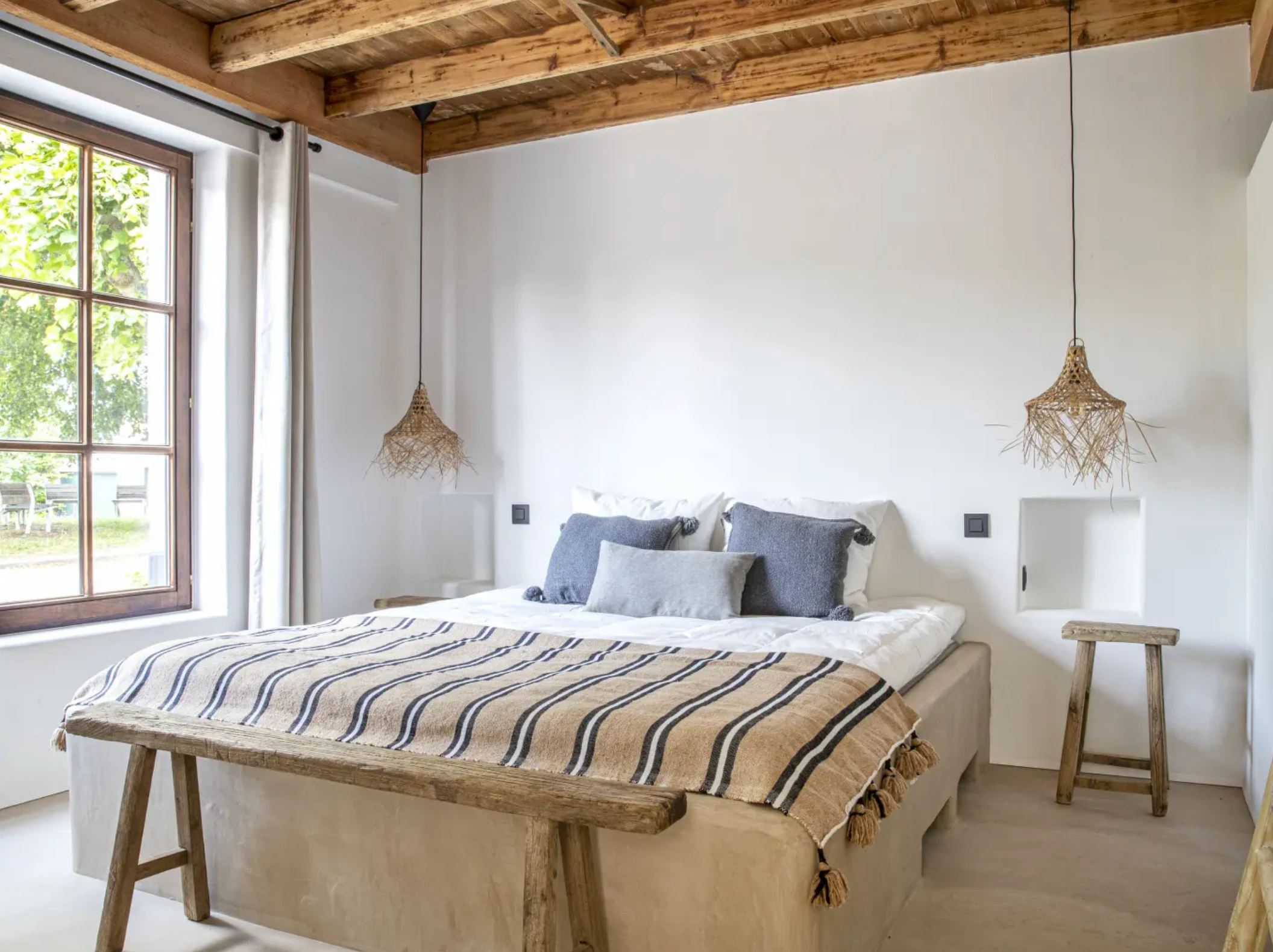 Handwoven reed ceiling lamp with natural texture for Scandinavian interior
